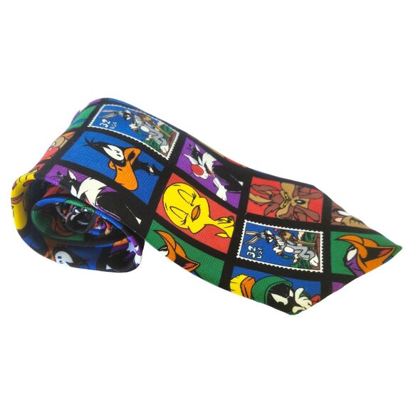 Looney Tunes Postage Stamp Collection Men's Necktie Tweety Bird Roadrunner - Picture 3 of 8